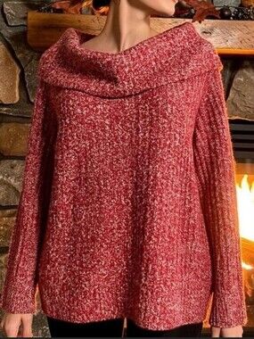 Madewell Cowl Neck Pullover Sweater Red White Marled Cotton Wool Sweater S Women